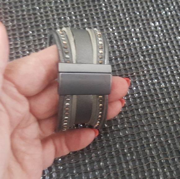Faux Leather Gun Metal Stud Cuff Bracelet - Picture 2 of 4